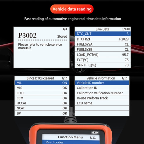 Détecteur de défaut de scanner de lecteur de code de voiture M301 9-18V OBD2 SH23671045-013