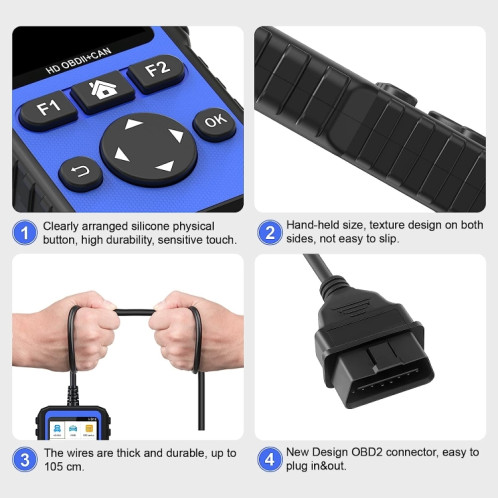 HD10 12V-24V 2 en 1 Outil de diagnostic complet des systèmes Scanner OBD2 / HDOBD / EOBD SH2428361-09
