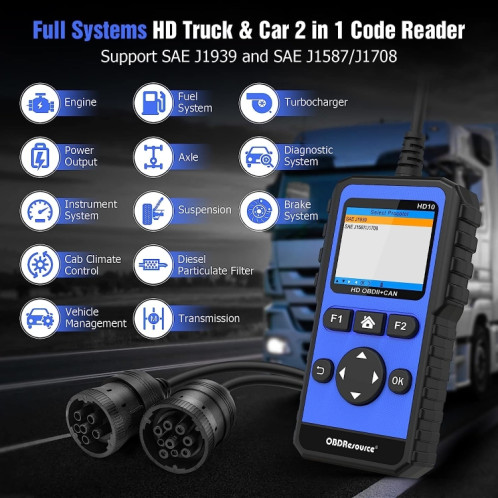 HD10 12V-24V 2 en 1 Outil de diagnostic complet des systèmes Scanner OBD2 / HDOBD / EOBD SH2428361-09