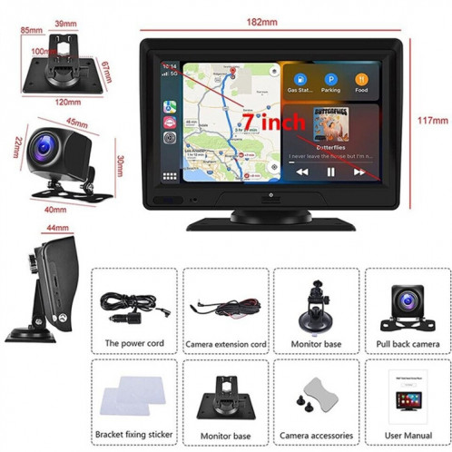 P702D – navigateur de voiture sans fil, écran tactile Portable de 7 pouces, enregistreur de conduite intelligent à double objectif SH291636-08