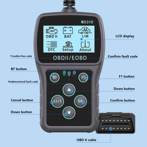 Testeur de batterie de voiture avec écran LCD MS310, détecteur de défauts ODB2 SH2972811-012