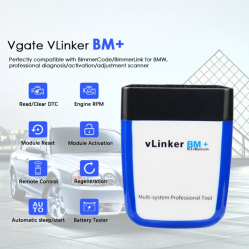 VLINKER BM+ V2.2 Bluetooth 4.0 Détecteur de diagnostic de défaut de voiture OBD SV310595-06