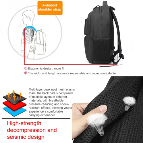 Sac à dos d'ordinateur portable Oxford multifonctionnel CXS-615 (noir) SH224B1360-07