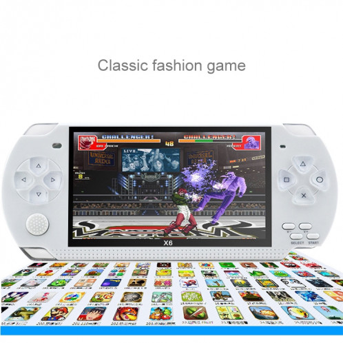 Console de jeu portable rétro avec écran de 6,3 pouces X6 de 4,3 pouces avec appareil photo 3MP, Jeux intégrés 10000, Supporte E-book / Enregistrement / Lecture de musique / Lecture de vidéos (Blanc) SH368W1878-012