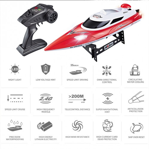 HongXunJie HJ806 2.4Ghz Refroidissement À L'eau Des Bateaux De Course À Grande Vitesse Avec Télécommande, Fonction Auto Flip, Distance De Contrôle De 200m (Rouge) SH491R1062-016