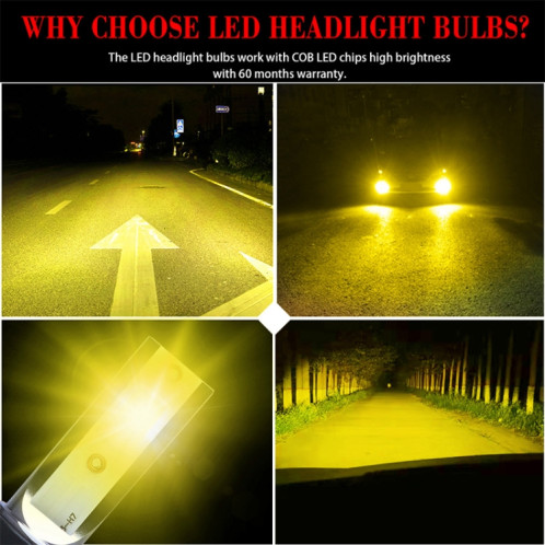 2 PCS 9005 DC9-36V / 36W / 3000K / 6000LM IP68 voiture / moto Mini COB LED phares lampes / antibrouillard (lumière dorée) SH08JL1014-015