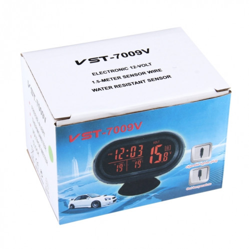 VST-7009V 4 en 1 Numérique Voiture Thermomètre Tension Mètre Lumineux Horloge Testeur Détecteur LCD Moniteur Retour lumière SV0532594-09