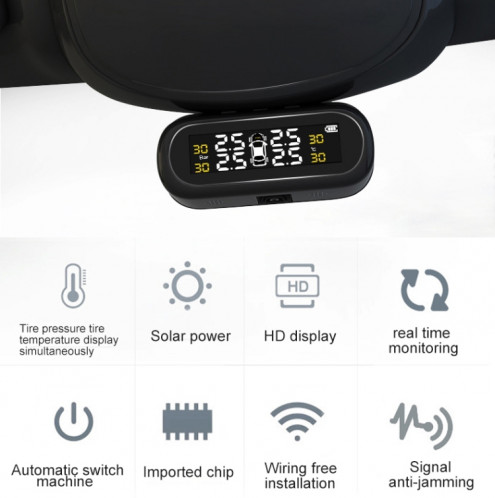 Moniteur externe de pneu externe de système d'alarme de pression de pneu de TPMS d'énergie solaire sans fil de voiture universelle SH07681297-08