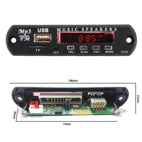 Carte de décodeur de lecteur MP3 Audio 12V de voiture Radio FM TF USB 3.5 mm AUX, sans Bluetooth et enregistrement SH0828710-08
