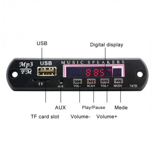 Carte de décodeur de lecteur MP3 Bluetooth Audio 12V de voiture Radio FM TF USB 3,5 mm AUX, sans enregistrement SH0829266-08