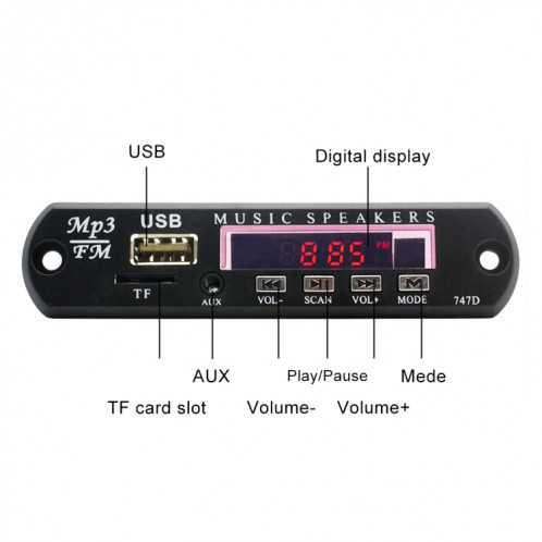 Carte de décodeur de lecteur MP3 Audio 12V de voiture Radio FM TF USB 3,5 mm AUX, avec Bluetooth et enregistrement SH0830139-08