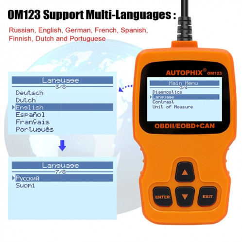 AUTOPHIX OM123 voiture Portable OBD2 Scanner outil de Diagnostic de voiture OBD 2 Scanner automobile lecteur de Code EOBD (Orange) SH866E1808-016