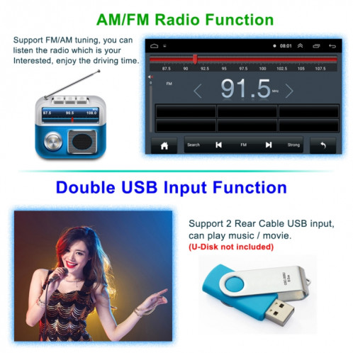 HD 10.1 pouces Universal voiture Android 8.1 Récepteur radio MP5 Player, support FM & Bluetooth & TF Carte & GPS SH1261808-016