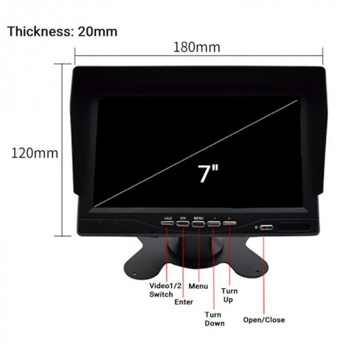 PZ612-2AHD IP67 120 degrés voiture AHD 1080P 2 mégapixels 7 pouces double enregistrement avant et arrière moniteur de rétroviseur 2 voies, vision nocturne en couleur, avec fonction vidéo SH18641194-012