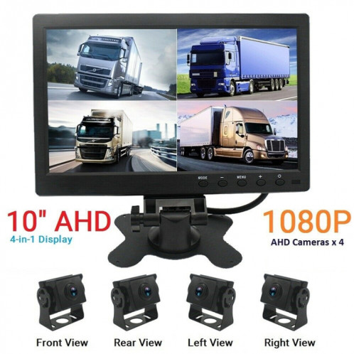 PZ612-4AHD IP67 120 degrés voiture AHD 1080P 2 mégapixels 10 pouces moniteur de rétroviseur 4 voies, vision nocturne couleur, avec fonction vidéo SH1866304-014