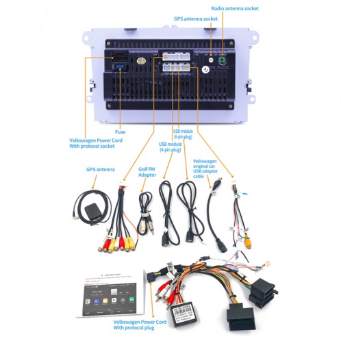 9093 HD 9 pouces Voiture Android 8.1 Récepteur radio Récepteur Radio MP5 Player pour Volkswagen, Support FM & Bluetooth & TF Carte & GPS & WiFi avec décodage SH18741421-020