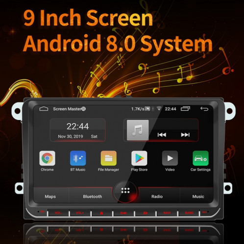 9093 HD 9 pouces Voiture Android 8.1 Récepteur radio Récepteur Radio MP5 Player pour Volkswagen, Support FM & Bluetooth & TF Carte & GPS & WiFi avec décodage SH18741421-020