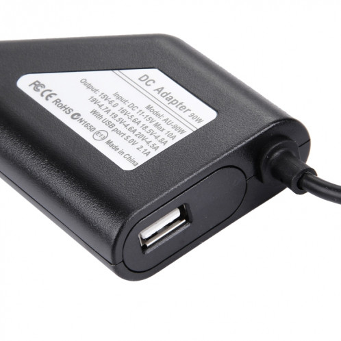 Chargeur de voiture universel pour ordinateur portable PowerBook 90W avec 8 adaptateurs d'alimentation et 1 port USB pour Samsung, Sony, Asus, Acer, IBM, HP, Lenovo (noir) SL982B225-07