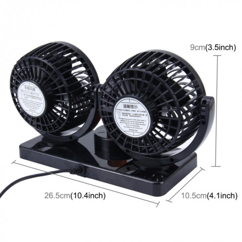 Huxin HX-T303 6.5W 360 Degrés Rotation Réglable Deux Têtes À Faible Bruit Mini Ventilateur De Voiture Électrique, DC12V SH2015214-09