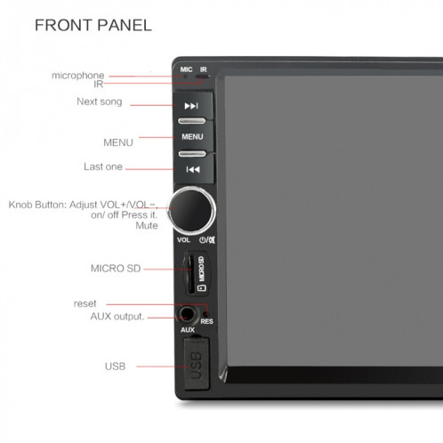 7018B 7,0 pouces HD écran tactile double DIN autoradio Bluetooth stéréo lecteur MP3 / MP4 / MP5 avec télécommande, module 6800, prise en charge de la carte FM / TF / disque flash USB SH20451942-017