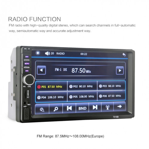 7018B 7,0 pouces HD écran tactile double DIN autoradio Bluetooth stéréo lecteur MP3 / MP4 / MP5 avec télécommande, module 6800, prise en charge de la carte FM / TF / disque flash USB SH20451942-017