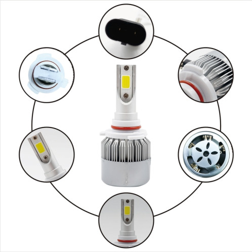 2 pièces 9005 18W 1800LM 6000K étanche IP68 phare LED automatique de voiture avec 2 lampes LED COB, DC 9-36V (lumière blanche) SH37WL254-08