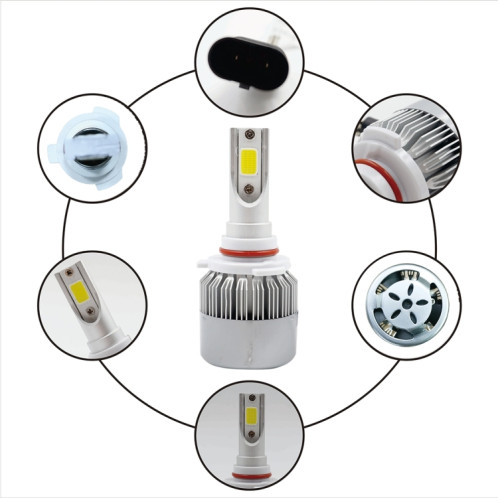 2 PCS C9 9006 18W 1800LM 6000K étanche IP68 voiture phare auto LED avec 2 lampes à LED COB, DC 9-36V (lumière blanche) SH38WL713-08