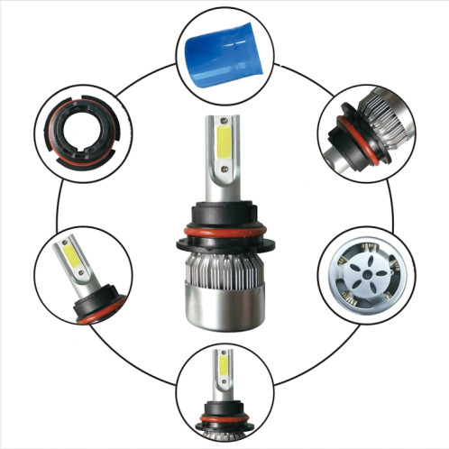 2 pièces 9007 18W 1800LM 6000K étanche IP68 phare LED automatique de voiture avec 2 lampes LED COB, DC 9-36V (lumière blanche) SH39WL1294-08