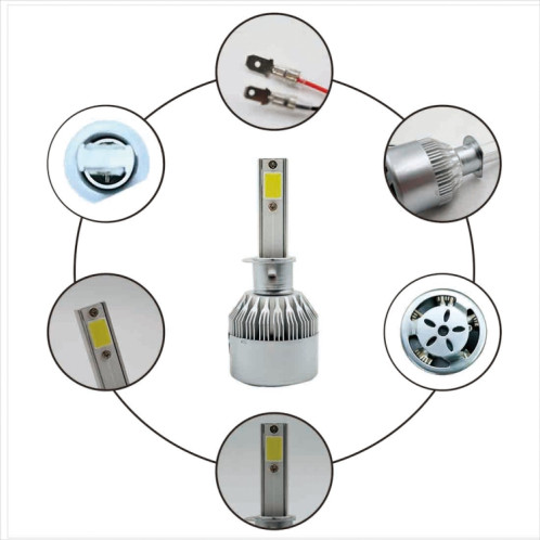2 pièces H1 18W 1800LM 6000K étanche IP68 phare LED automatique de voiture avec 2 lampes LED COB, DC 9-36V (lumière blanche) SH40WL1608-08