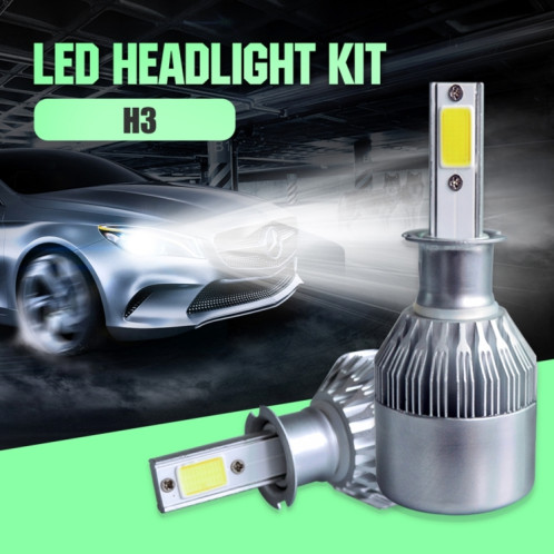 2 pièces H3 18W 1800LM 6000K étanche IP68 phare LED automatique de voiture avec 2 lampes LED COB, DC 9-36V (lumière blanche) SH41WL1265-08