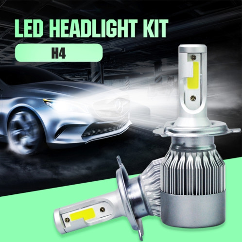 2 pièces H4 18W 1800LM 6000K étanche IP68 phare LED automatique de voiture avec 2 lampes LED COB, DC 9-36V (lumière blanche) SH42WL1472-08
