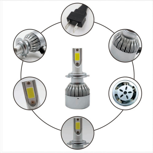 2 pièces H7 18W 1800LM 6000K étanche IP68 phare LED automatique de voiture avec 2 lampes LED COB, DC 9-36V (lumière blanche) SH43WL301-08