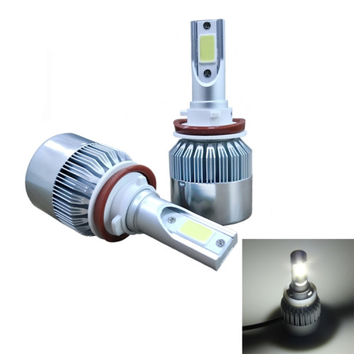 2 pièces H8/H11 18W 1800LM 6000K étanche IP68 phare LED automatique de voiture avec 2 lampes LED COB, DC 9-36V (lumière blanche) SH44WL1550-08