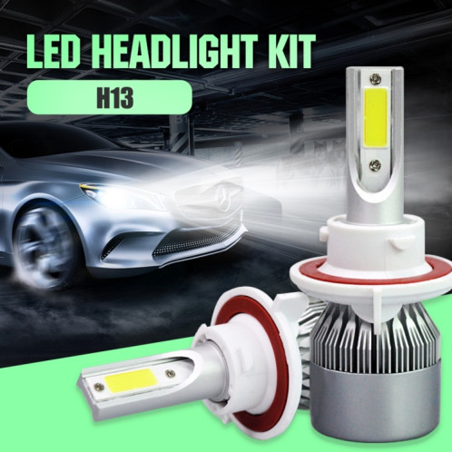 2 pièces H13 18W 1800LM 6000K étanche IP68 phare LED automatique de voiture avec 2 lampes LED COB, DC 9-36V (lumière blanche) SH45WL1166-08