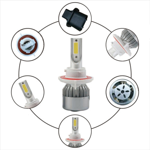 2 pièces H13 18W 1800LM 6000K étanche IP68 phare LED automatique de voiture avec 2 lampes LED COB, DC 9-36V (lumière blanche) SH45WL1166-08
