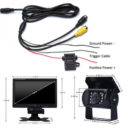 F0505 Moniteur de rétroviseur à double caméra HD de 7 pouces pour voiture, avec câble 2 x 10 m SH31421625-010