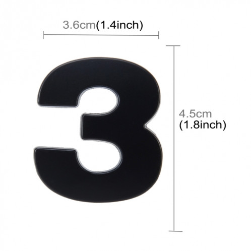 Décalque d'autocollant autocollant, emblème 3D du numéro trois de l'insigne de véhicule de voiture, taille: 3.6 * 4.5 * 0.5cm SH270C1584-05