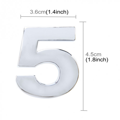 Décalque d'autocollant autocollant, emblème 3D du numéro cinq de l'insigne de véhicule de voiture, taille: 3.6 * 4.5 * 0.5cm SH270E765-05