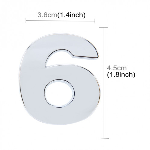 Décalque d'autocollant autocollant, emblème 3D du numéro six de l'insigne de véhicule de voiture, taille: 3.6 * 4.5 * 0.5cm SH270F305-05