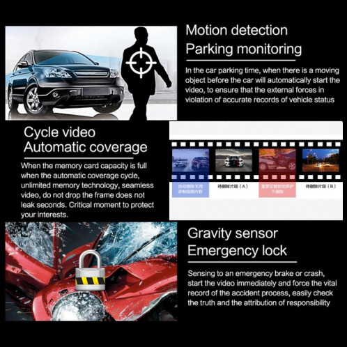 G705 5 pouces LCD tactile rétroviseur voiture enregistreur de voiture avec caméra séparée, 170 degrés de grand angle de vision, vidéo de boucle de soutien / détection de mouvement / G-Sensor / TF carte SH3320111-014