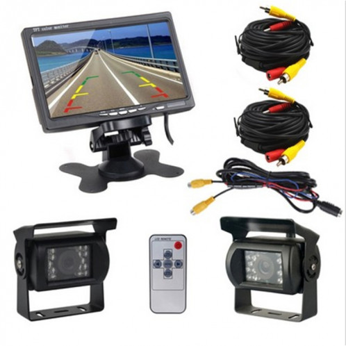 PZ-607-2 Camion de véhicule sans fil double caméra de recul et moniteur Caméra de vision arrière infrarouge de vision nocturne avec moniteur HD de 7 pouces SH3474675-07