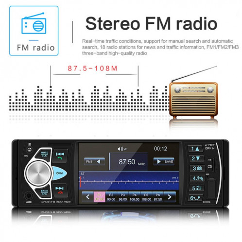 SWM-4022D HD 4.1 pouces 12V récepteur universel d'autoradio lecteur MP5, prise en charge de la carte FM et Bluetooth et TF avec télécommande SH36861804-019