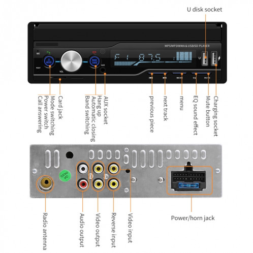 T100 7 pouces HD récepteur universel d'autoradio lecteur MP5, prise en charge FM & AM & RDS & Bluetooth & liaison téléphonique avec télécommande SH3700297-020