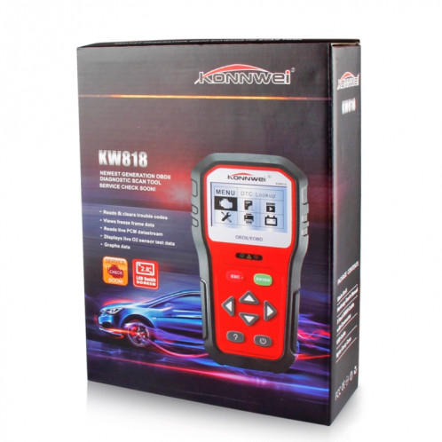 Outils d'analyse diagnostique automatique de voiture de KONNWEI KW818 EOBD / OBDII CAN Scanner de lecteur de code (seulement pour la voiture de l'essence 12V) SO38001844-08