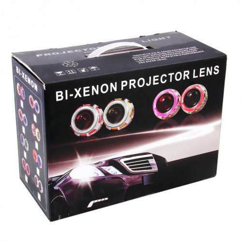 Phare de lentille de projecteur bi-xénon IPHCAR G262 H1 3.0 pouces 12V avec décoration d'angle exquis pour la conduite à droite (rouge) SH740R1012-015