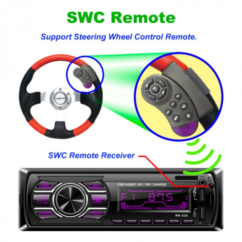 Lecteur audio MP3 Radio stéréo de voiture RK-535 avec télécommande, prise en charge des appels mains libres Bluetooth / fente FM / USB / SD SH5675952-014