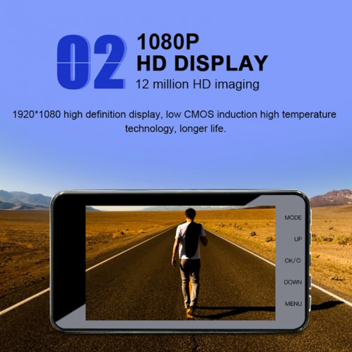 J20-1 2.5D 4 pouces 170 degrés grand angle Full HD 1080P DVR vidéo pour voiture, prise en charge de la carte TF / détection de mouvement / enregistrement en boucle SH5883847-018