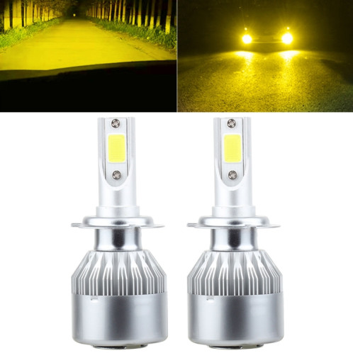 2 PCS H7 18W 1800 LM 3000K IP68 Casnbus phare de voiture à courant constant LED avec 2 lampes COB, DC 9-36V (lumière dorée) SH06JL1817-011