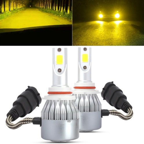 2 PCS 9005 18W 1800 LM 3000K IP68 Casnbus phare de voiture à courant constant LED avec 2 lampes COB, DC 9-36V (lumière dorée) SH08JL442-011
