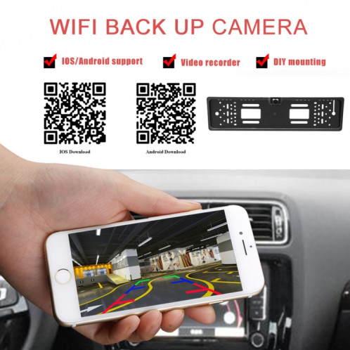 PZ421-WF Europe cadre de plaque d'immatriculation de voiture caméra de vue arrière WIFI de 170 degrés SH75251585-010